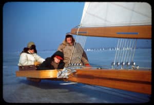 Carl Bernard, Mary B Havey and OT Havey sailing. Note, no side baskets.