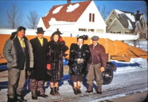 Group photo standing in front of Mary B: OT Havey, ?, OT's Daughter, Mary B (herself), Frank O. Tetzlaff